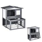 PawHut Wooden Rabbit Guinea Pig Hutch Detachable Pet House Animal Cage with Openable Run & Roof Lockable Door Slide-out Tray 146 x 95 x 69cm(c-2)