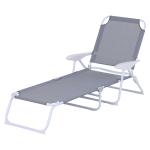 Outsunny Foldable Reclining Sun Lounger with Canopy Lounge Chair Camping Folding Bed Cot 5-Position Adjustable Back for Patio Garden Beach Pool Grey(c-5)
