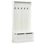 HOMCOM Perchero Zapatero con Banco 4 Ganchos 2 Compartimentos Abiertos 2 Cajones Extraíbles y Estante Inferior Moderno para Recibidor Entrada 87x42x172 cm Blanco(c-2)