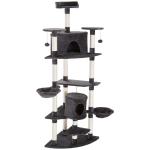 PawHut Árbol Rascador para Gatos Grande 200x60x60 cm de Múltiples Niveles con Cuevas Hamacas Postes de Rascado Poletas Divertidas Plataformas Cuerda Gris Oscuro