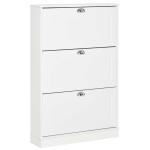 HOMCOM Tipping Bucket Shoe Cabinet Wooden Storage Organizer with 3 Drawers Narrow 3 Tiers Cupboard for Entrance Foyer, White