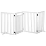 PawHut Wooden Pet Gate 4 Panel Foldable Fence with Door Walk Through Freestanding Dog Safety Barrier for House Doorway Stairs, White