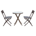 Outsunny Conjunto de Mesa e 2 Cadeiras Móveis Ratan para Jardim Dobrável Estrutura Aço - Castanho - 61x46x84cm