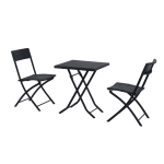 Outsunny Conjunto de Jardim de Vime 3 peças Dobráveis Jogo de Mesa 60x60x72cm e Cadeiras 60x47x83,5cm para Pátio Varanda Terraço Metal Preto