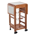 HomCom® Carrinho de cozinha Serviço Auxiliar de Madeira De metal cromado 6 rodas 91x37x75 cm