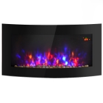 HomCom Lareira Eléctrica com Aquecimento e chama LED decorativa - Aço Inoxidável - Cor: Preto - 65x11,4x52 cm