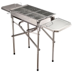 Outsunny Churrasqueira a Carvão Portátil de Aço Inoxidável com 2 Prateleiras Laterais Bandeja e Grelha para Campismo Piquenique Exterior 104x30x68cm Prata