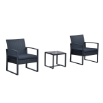 Outsunny Conjunto de Jardim de Vime 3 Peças 1 Mesa 42,5x40x39 cm 2 Poltronas 63x57x76 cm Almofada Acolchoada para Pátio Varanda Preto