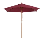 Outsunny Chapéu de Sol Ø250x230cm Chapéu de Sol com Mastro de Madeira com 6 hastes Sistema de Polia com Fixação para Jardim Pátio Terraço Vinho