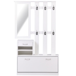 HomCom Conjunto de Móveis de Entrada Bengaleiro com Espelho e Sapateira com Gaveta 90x24x75 cm Branco