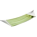 Outsunny Cama Rede Suspensa de Algodão para Jardim Campismo Praia Piquenique com Almofada Carga Máxima 150kg 284x140cm Verde e Amarelo