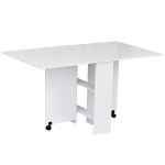 HOMCOM Mesa de Sala de Jantar Dobrável Mesa de Madeira com 2 Prateleiras de Armazenamento e Rodas para Cozinha 80x140x74 cm Branco