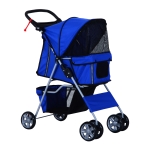 PawHut Carrinho Cães Animais de estimação Dobrável Azul 75 x 45 x 97 cm