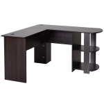 HOMCOM Mesa de Computador PC Escritório para Oficina Casa Tipo Esquineira Forma L com Estantes - Marrom Escuro - 136,2x130,4x72cm