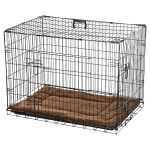 PawHut Gaiola para Cães com Almofada Incluída Gaiola para Animais de Estimação com Alça de Transporte e Grade de Arame 60x43x51cm Preto e Marrom