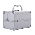 HOMCOM Estojo de Maquiagem Profissional Portátil de Cosméticos com Bandejas de 3 Níveis e Espelho 2 Chaves para Porta-Joias Manicure 15x15x20cm Prata