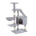 PawHut Arranhador para Gatos com Postes Escadas Caverna Espaçosa Rede Plataformas Centro de Atividades Sisal Natural 55x40x125cm Cinza