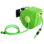 Outsunny Carrete para Mangueira Suporte Mural Portamangueira 20m Roll-up Automático com Pistola de Pulverização Base de Parede Conector de Mangueira para Jardím Terraço