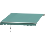 Outsunny Toldo de Alumínio Manual Dobrável 395x245 cm com Manivela para Varanda Pátio Jardim e Terraço Tecido de Poliéster 280g | m² - Verde Escuro