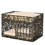 PawHut Cesta de Vime para Gatos de 2 Alturas Cama Caverna de Gatos com 2 Almofadas Suaves e Janela 56x41x45cm Café Escuro