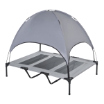 PawHut Cama elevada para animais de estimação Portátil com tecido respirável de toldo removível para interior e exterior 122x92x108 cm cinza