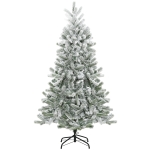 HOMCOM Árvore de Natal Nevada Artificial 150cm com 521 Ramos PVC e PE Base Dobrável e Suporte de Metal Decoração de Natal para Interiores Ø90x150cm Verde e Branco