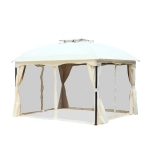 Outsunny Pérgola Exterior 3x3.65x2.82m de Jardim Marco de Ferro com Parede Lateral e Mosquiteira Cor Creme