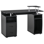 HOMCOM Secretária para computador Mesa para PC com prateleiras múltiplas Bandeja de teclado Suporte para CPU e 2 gavetas 120x55x85 cm Preto