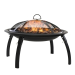 Outsunny Braseiro ao ar livre Ø56 cm Fogueira Portátil para aquecimento varanda churrasco jardim com cobertura de rede Preto