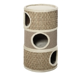 PawHut Casa para Gatos de Madeira com Aparência de Mesa Auxiliar Caverna com Almofada Extraível Porta com Orifício e Tapete Arranhador 48x40x64,5cm Carvalho Cinza(c-2)