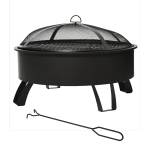 Outsunny Braseiro externo Ø76 cm 2 em 1 com grade de cozinha Grelha de churrasco Póquer de fogo com tampa de malha preto