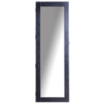 HOMCOM Espelho com Móvel de Bijuterias de Parede ou Porta Armário Guarda Jóias com Ganchos e Ranhuras para Dormitório 37x9,5x112cm Preto