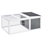 PawHut Coelheira de Exterior para Coelhos Porquinho da India Animais Pequenos com 2 Portas Superiores e Teto Asfáltico Dobrável Madeira de Abeto 115x66x47,5cm Cinza