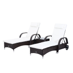 Outsunny conjunto de 2 Espreguiçadeiras + 1 Mesa de vime para Jardim ou varanda Cadeiras com Almofada e Encosto Ajustável a 5 Níveis - Creme e Castanho