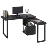 HOMCOM Secretária em forma de L Giro de 360 ° com prateleira de 2 camadas 220x55x76 cm Preto