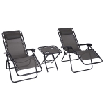 Outsunny Conjunto de 1 Mesa e 2 Espreguiçadeiras Conjunto de Exterior Dobrável e Portátil para Jardim Praia Relaxante com Encosto Reclinável Textilene Aço Cinza