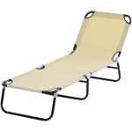 Outsunny Espreguiçadeira dobrável reclinável com ângulo ajustável de 3 posições para exterior carga 120 kg 190x56x28 cm Creme
