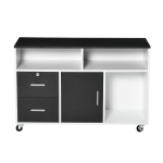 HOMCOM Móvel Auxiliar de Escritório Móvel Arquivador com Rodas Prateleiras Gaveta e Armário Multiuso com Grande Armazenamento 100x35x65cm Preto e Branco