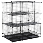 PawHut Gaiola para animais pequena DIY com 4 portas 6 bandejas 111x75x119 cm Preto(c-1)