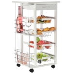 HOMCOM Carrinho de cozinha com bancada de madeira Cesta de armazenamento de fio de 4 camadas 47x 37x 83cm(c-2)