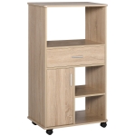 HOMCOM Carrinho de Cozinha para Microondas com 4 Rodas e Freios Gaveta Prateleiras abertas Compartimento com porta 60x40x108 cm Carvalho(c-1)