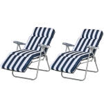 Outsunny Conjunto de 2 espreguiçadeiras acolchoadas reclináveis e reclináveis com apoio para os pés para a praia ou para o acampamento - azul e branco - aço - 60x75x102cm