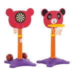 HOMCOM Cesta de Basquetebol Infantil 2 em 1 com Tiro ao Alvo Altura Ajustável Painel em forma de Urso 2 Bolas e 4 Dardos Apto para Crianças acima de 3 anos 60x46x100-160cm Multicolor