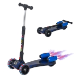HOMCOM Trotinete dobrável para crianças acima de 3 anos altura ajustável em 4 níveis luzes musica e Nevoeiro de água 61x26x63-81 cm Azul