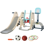 HOMCOM Parque infantil 5 em 1 escorrega baloiço tabela de basquetebol e baliza de futebol para crianças acima de 1 ano 225x220x110 cm Multicolor