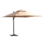 Outsunny Chapéu de Sol Excêntrico 294x294x270cm Chapéu de Sol de Alumínio à Manivela com Mastro Giratório 360º Teto Duplo Inclinável em 6 Posições Areia