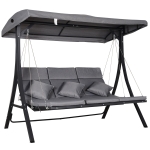 Outsunny Baloiço de Jardim de 3 Lugares com Toldo Ajustável Baloiço de Exterior com Toldo Almofadas para Jardim Terraço Carga Máxima 270kg 200x115x168cm Cinza