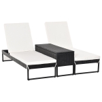 Outsunny Conjunto de 2 espreguiçadeiras de jardim com almofadas acolchoadas de vime com mesa lateral para piscina ou terraço Carga 160kg 195x60x86 cm Estrutura em aço Preto vime