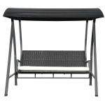 Outsunny Baloiço de Jardim de Vime PE com 3 Lugares Estrutura de Metal Almofada Toldo Ajustável Balcão Terraço Patio Carga Máx. 360kg 198x124x179cm Preto