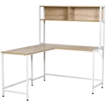 HOMCOM Secretária em Forma de L Multifuncional Secretária para Escritório ou Estúdio com Prateleiras Altas Amplo Espaço Estilo Minimalista 140x125x149cm Madeira e Branco